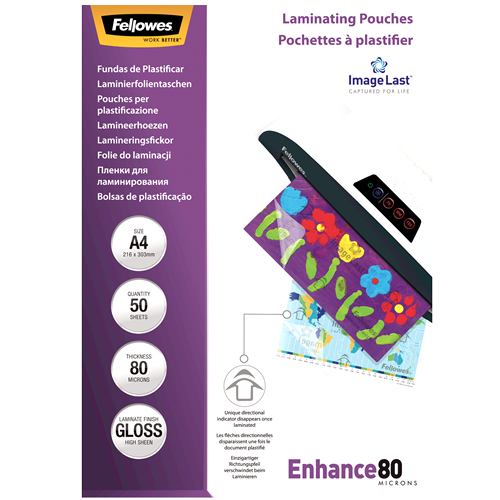 Fellowes ImageLast Laminating Pouches A4 80mic Gloss Pack 50