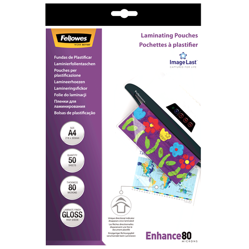 Fellowes ImageLast Laminating Pouches A4 80mic Gloss Pack 50