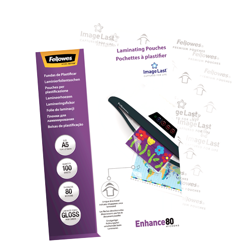 Fellowes ImageLast Laminating Pouches A5 80mic Gloss Pack 100