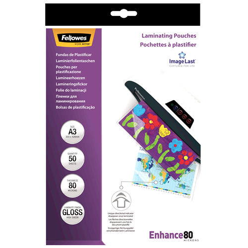 Fellowes ImageLast Laminating Pouches A3 80mic Gloss Pack 50