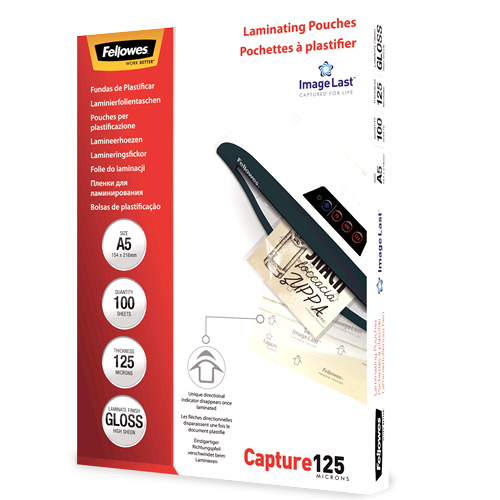 Fellowes ImageLast Laminating Pouches A5 125mic Gloss Pack 100