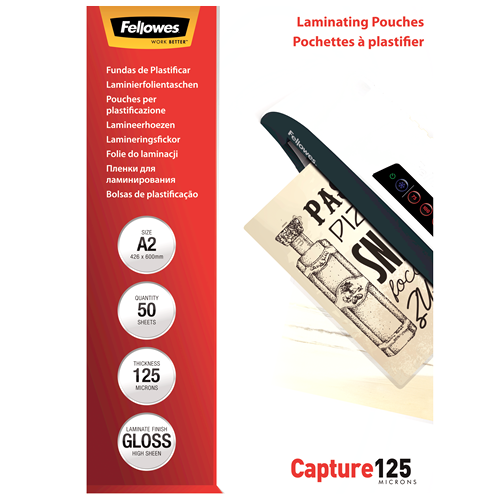 Fellowes Laminating Pouches A2 125mic Gloss Pack 50