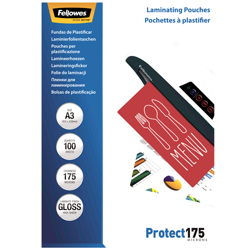 Fellowes Laminating Pouches A3 175mic Gloss Pack 100