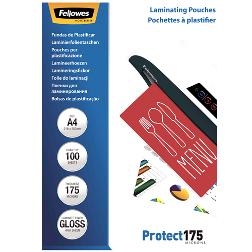 Fellowes Laminating Pouches A4 175mic Gloss Pack 100