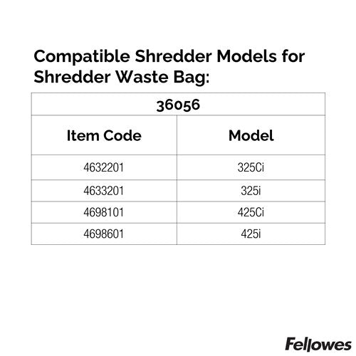Fellowes Powershred Shredder Waste Bags 80-85L Bins Box of 50