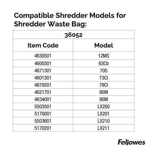 Fellowes Powershred Shredder Waste Bags Up to 30L Bins Box of 100