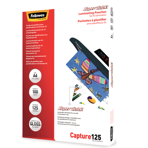 Fellowes SuperQuick Laminating Pouches A4 125mic Gloss Pack 100