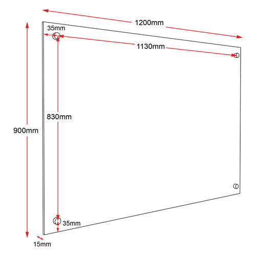 Rapidline Glass Writing Board with Chrome Fittings 1200 x 15 x 900mm