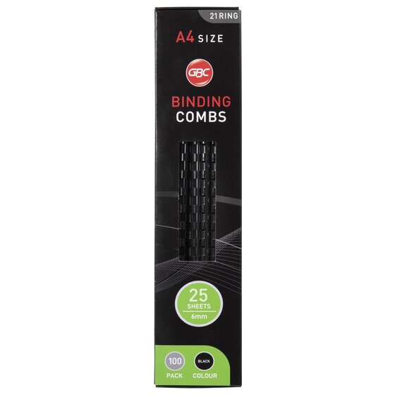 GBC Binding Comb 6mm Black Pack of 100