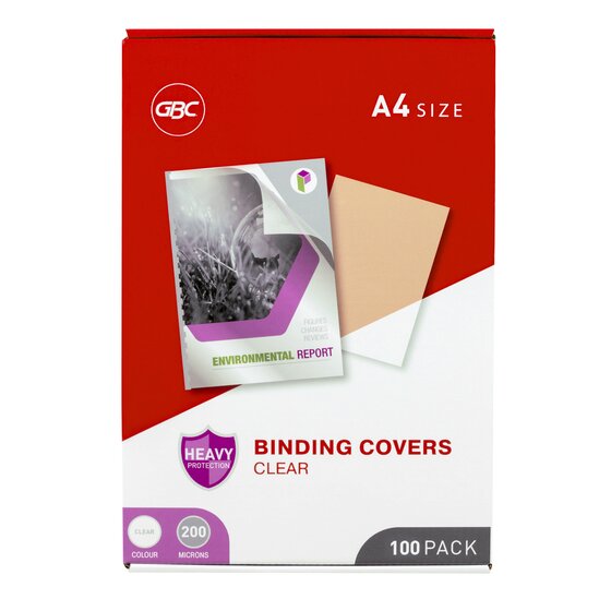 GBC Binding Cover A4 Clear 200 Micron Pack of 100