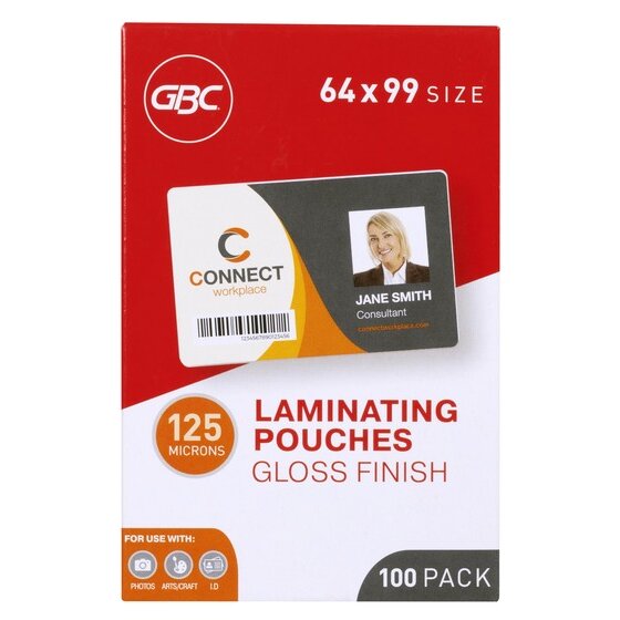 GBC Laminating Pouches 64 x 99mm 125 Micron Pack 100