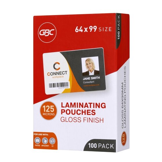 GBC Laminating Pouches 64 x 99mm 125 Micron Pack 100