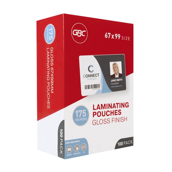GBC Laminating Pouches 67 x 99mm 175 Micron Pack 100