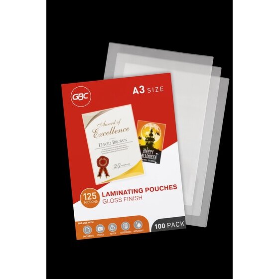 GBC Laminating Pouches A3 125 Micron Pack 100