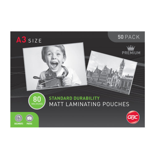 GBC Laminating Pouches A3 80 Micron Pack 50 Matt