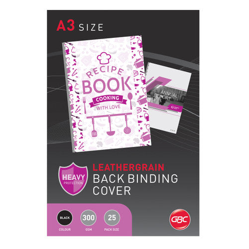 GBC Binding Cover A3 Leathergrain Black Pack of 25