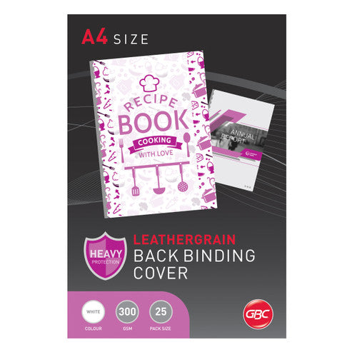 GBC Binding Cover A4 Leathergrain White Pack of 25