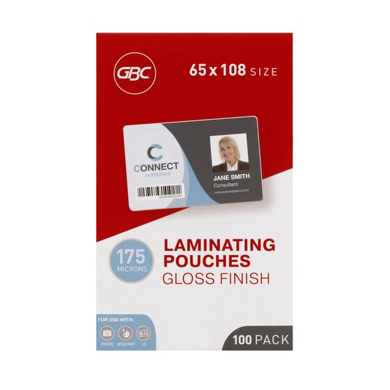 GBC Laminating Pouches 65 x 108mm 175 Micron Pack 100