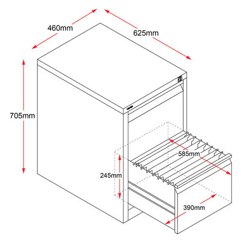 Rapidline Go Vertical Filing Cabinet 2 Drawer 460 x 620 x 705mm Silver Grey