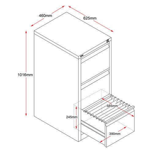 Rapidline Go Vertical Filing Cabinet 3 Drawer 460 x 620 x 1016mm Black Ripple