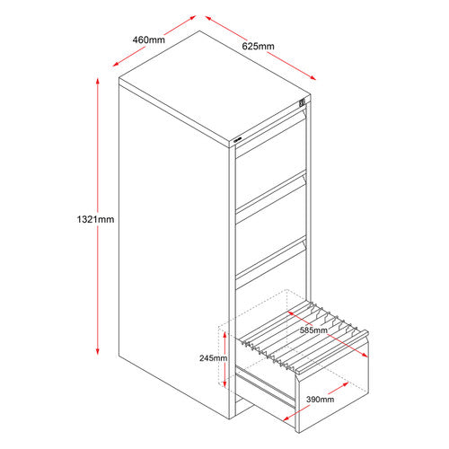 Rapidline Go Vertical Filing Cabinet 4 Drawer 460 x 620 x 1321mm Black Ripple