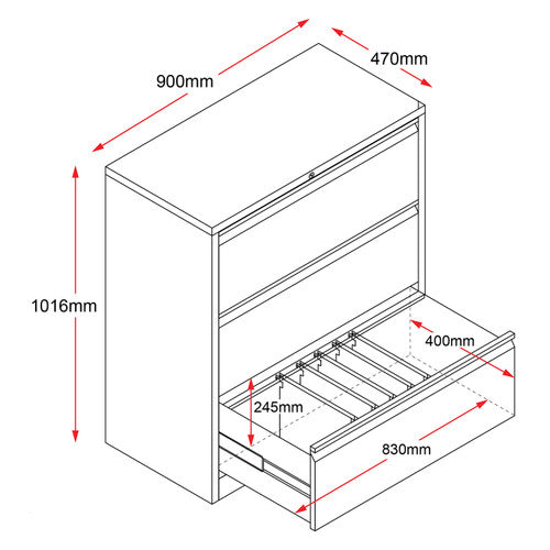 Rapidline Go Heavy Duty Lateral Filing Cabinet Three Drawer Black Satin