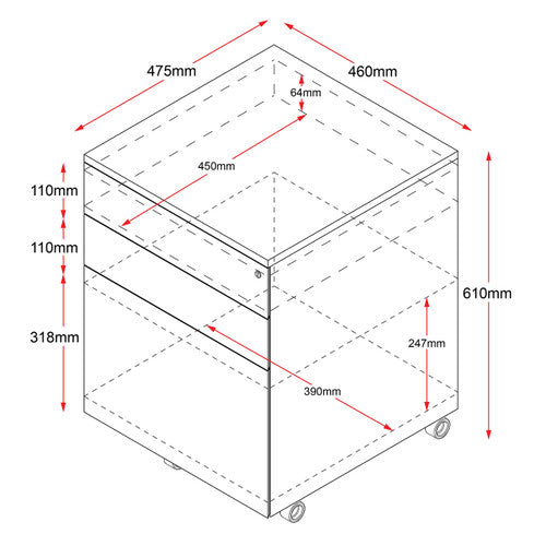 Rapidline Go Steel Mobile Pedestal 3 Drawer Precious Silver