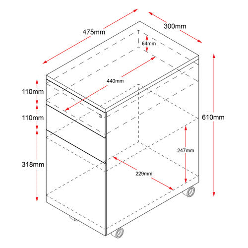 Rapidline Go Slimline Steel Mobile Pedestal 3 Drawer White China
