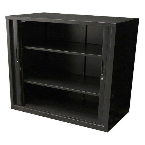 Rapidline Go Tambour Door Cupboard with 2 Shelves 1200 x 1016 x 473mm Black