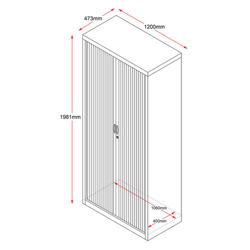 Rapidline Go Tambour Door Cupboard with 5 Shelves 1200 x 1981 x 473mm Black