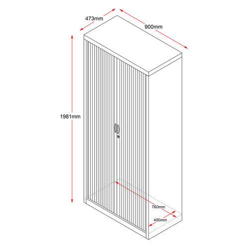 Rapidline Go Tambour Door Cupboard with 5 Shelves 900 x 1981 x 473mm Black