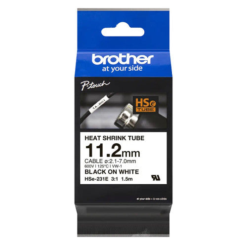 Brother HSe-231E Heat Shrink Tube Cassette 11.2mm x 1.5m Black on White