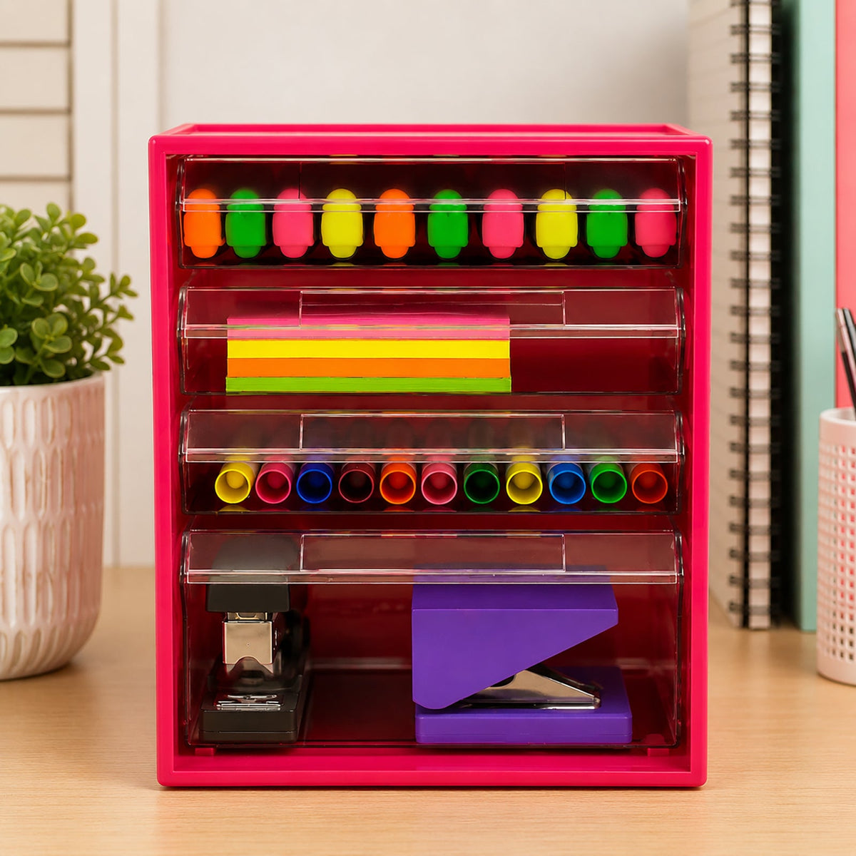 Italplast 4 Drawer Office Organiser Watermelon