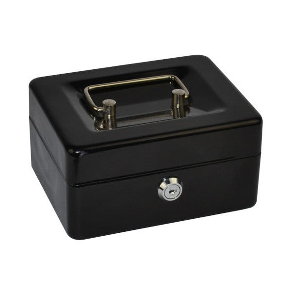 Italplast Deluxe Metal Cash Box 6 Inch 6 Compartment with Lock and Keys Black