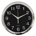 Italplast Wall Clock 30cm Black Face Chrome Trim