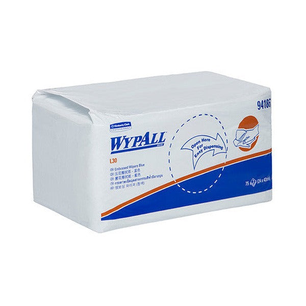 WypAll L30 Embossed Wiper Single Sheet 3 Ply Blue 75 Sheets Packs of 10