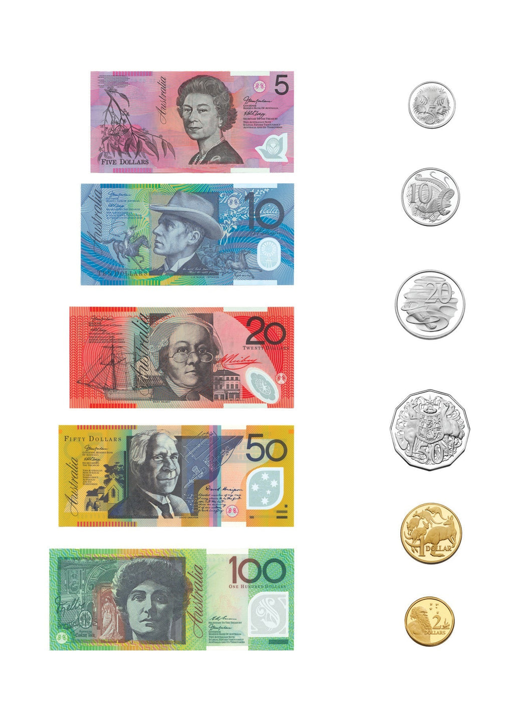 Magnetic Australian Money Coins and Notes Oversized for the Board