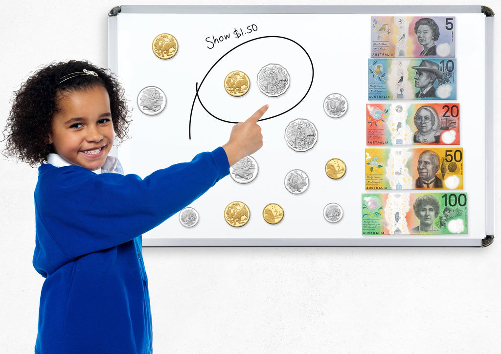 Magnetic Australian Money Coins and Notes Oversized for the Board