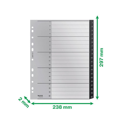 Leitz Recycle Indices and Dividers 1-20 Tab PP A4 Black Pack of 10
