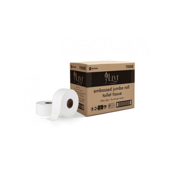 Livi 1100E Essentials Jumbo Roll Toilet Embossed 2 Ply 300m Carton 8