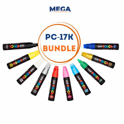 Posca PC-17K Paint Marker Pen Chisel Extra Broad Bundle of 10 Individual Colours