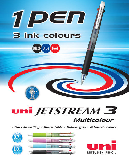 Uni-Ball SXE3400-07 Jetstream 3 Multicolour Rollerball 0.7mm Pink Barrel Box of 10