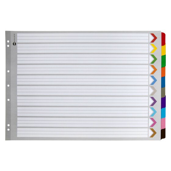 Marbig Indices and Dividers 10 Tab Reinforced A3 Landscape Multi Colour