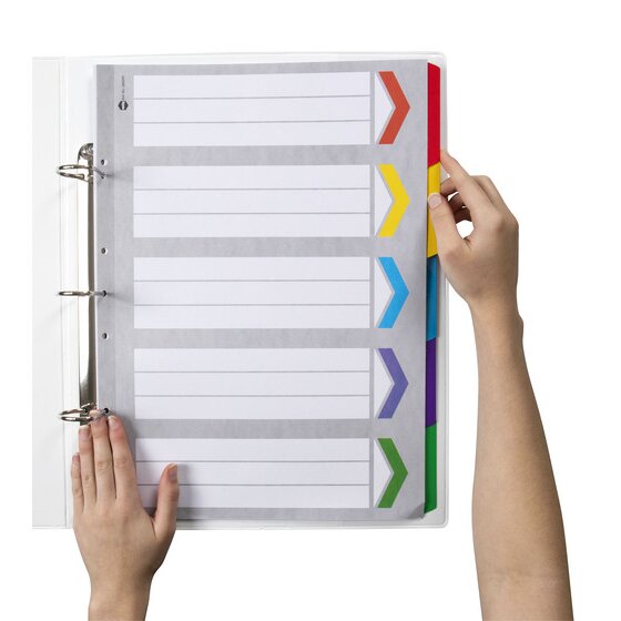 Marbig Indices and Dividers 5 Tab Reinforced A3 Portrait Multi Colour