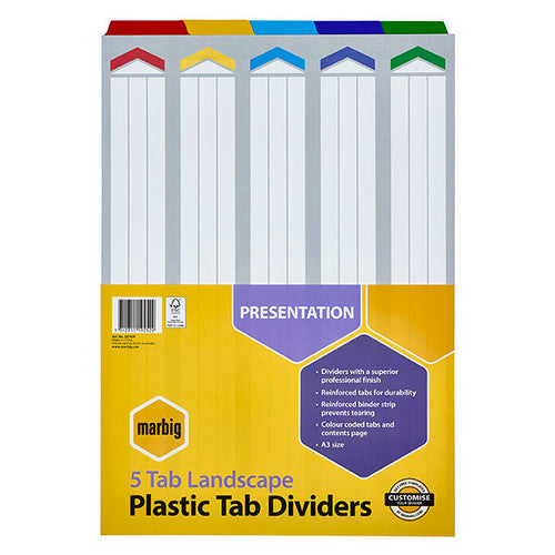 Marbig Indices and Dividers 5 Tab Reinforced A3 Landscape Multi Colour