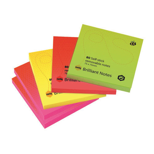 Marbig Brilliant Notes 75 x 75mm Assorted Pack of 5