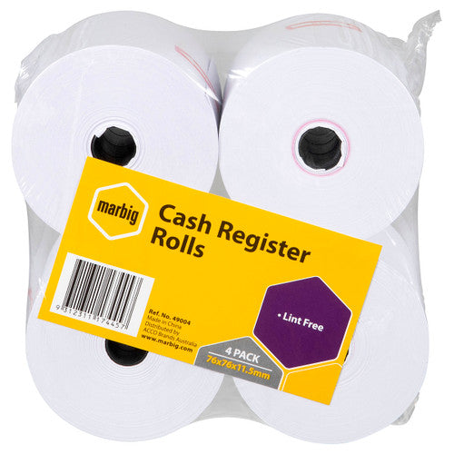 Marbig Cash Register Roll Lint Free 76 x 76 x 11.5mm Pack of 4