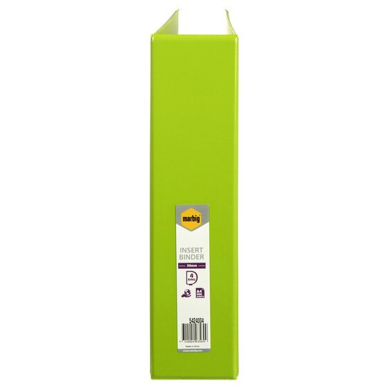 Marbig Clearview Insert Binder 50mm 4D A4 Lime Pack of 12
