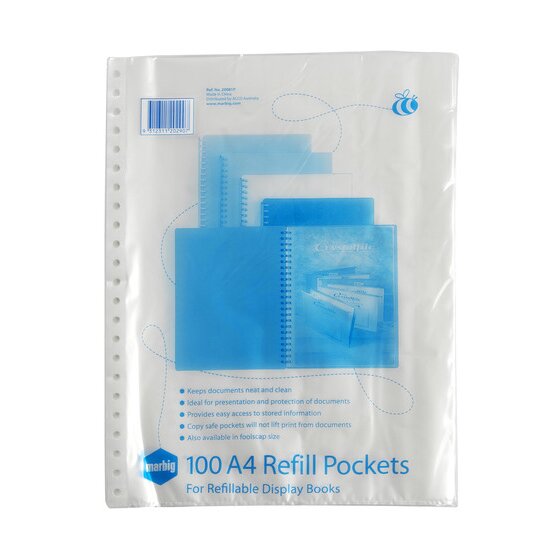 Marbig Display Book Refill A4 Clear Pack of 100