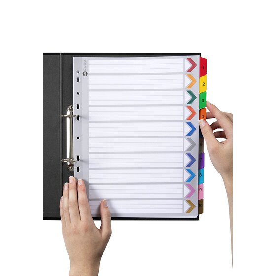 Marbig Indices and Dividers 1-10 Tab Manilla A4 Extra Wide Multi Colour